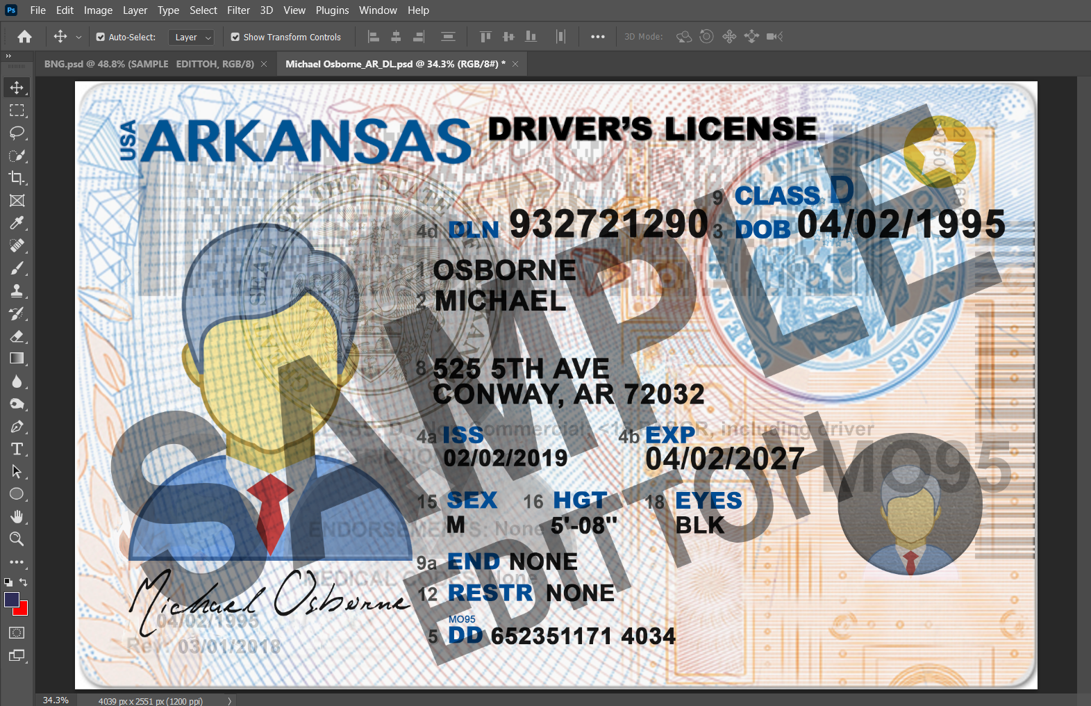 Arkansas (AR) Driver's License PSD Template - Image 3