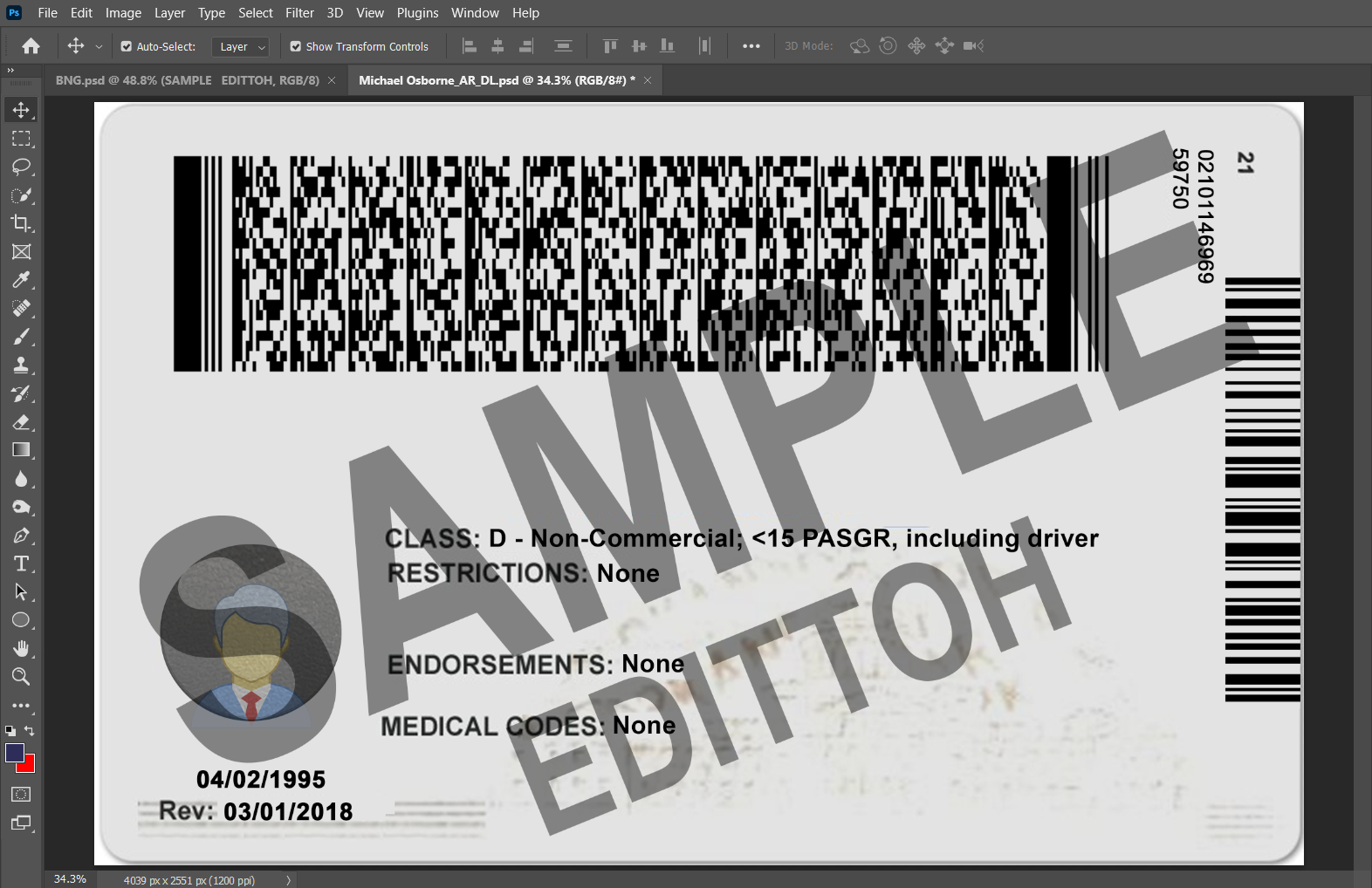 Arkansas (AR) Driver's License PSD Template - Image 4