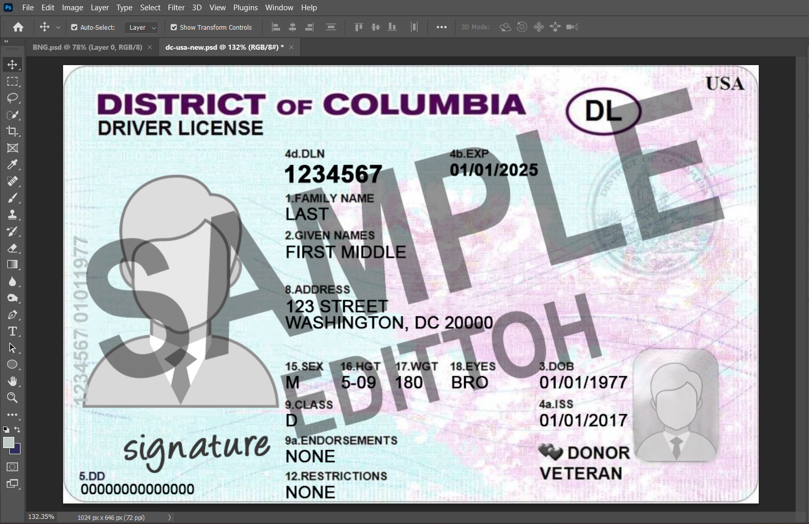 District of Columbia (DC) Driver's License PSD Template - Image 3