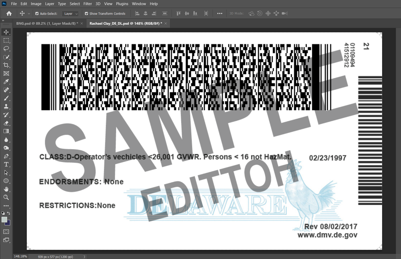 Delaware (DE) Driver's License PSD Template - Image 4