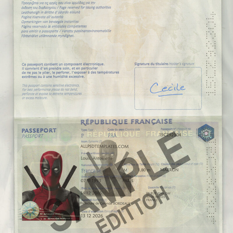 France Passport PSD Template