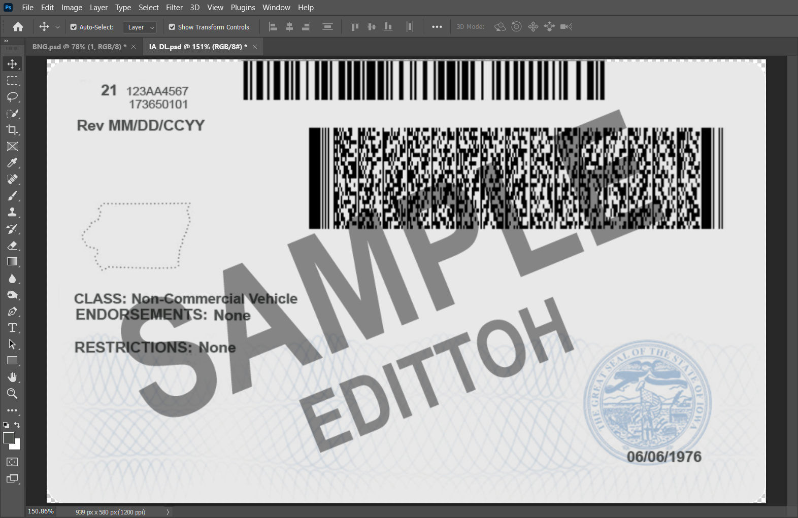 Iowa (IA) Driver's License PSD Template - Image 4
