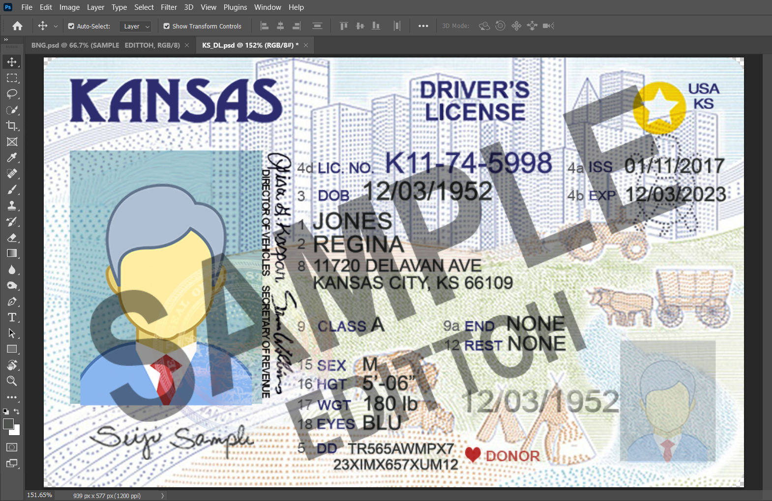 Kansas (KS) Driver's License PSD Template - Image 3