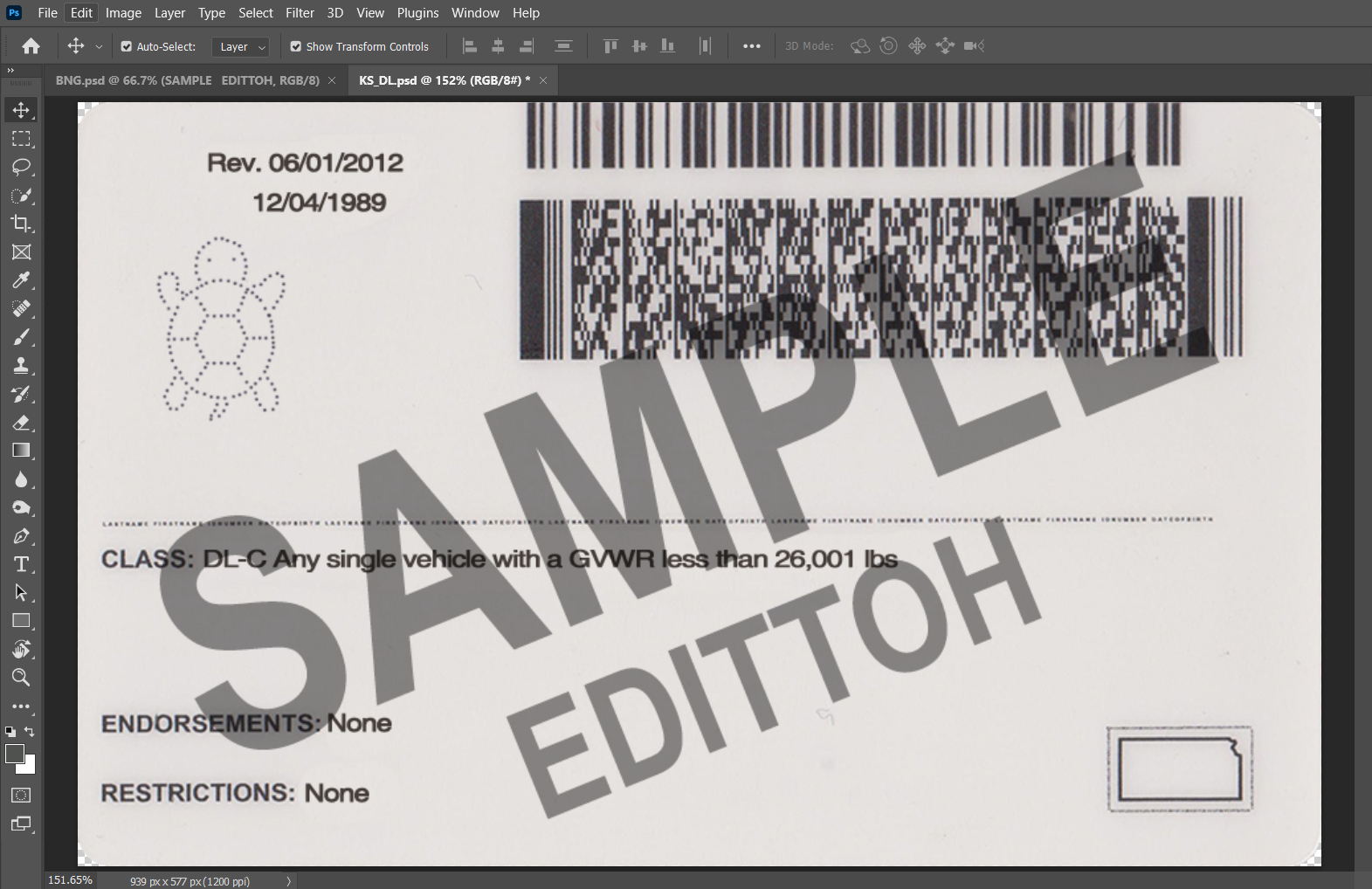 Kansas (KS) Driver's License PSD Template - Image 4