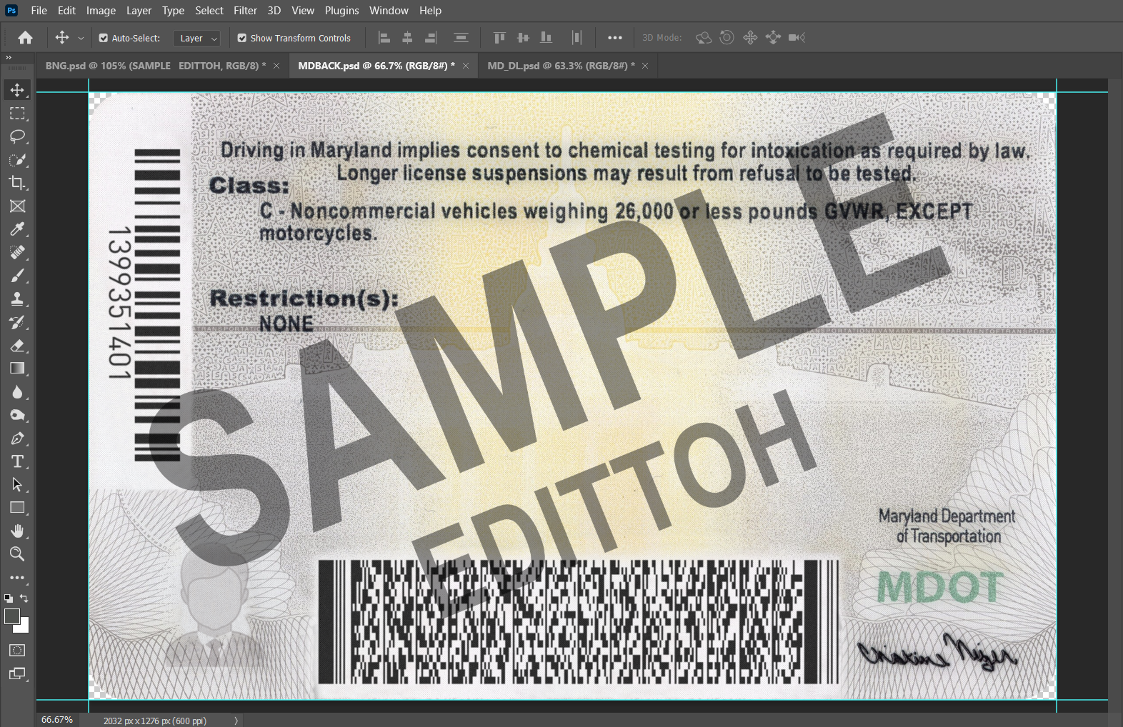 Maryland (MD) Driver's License PSD Template - Image 4