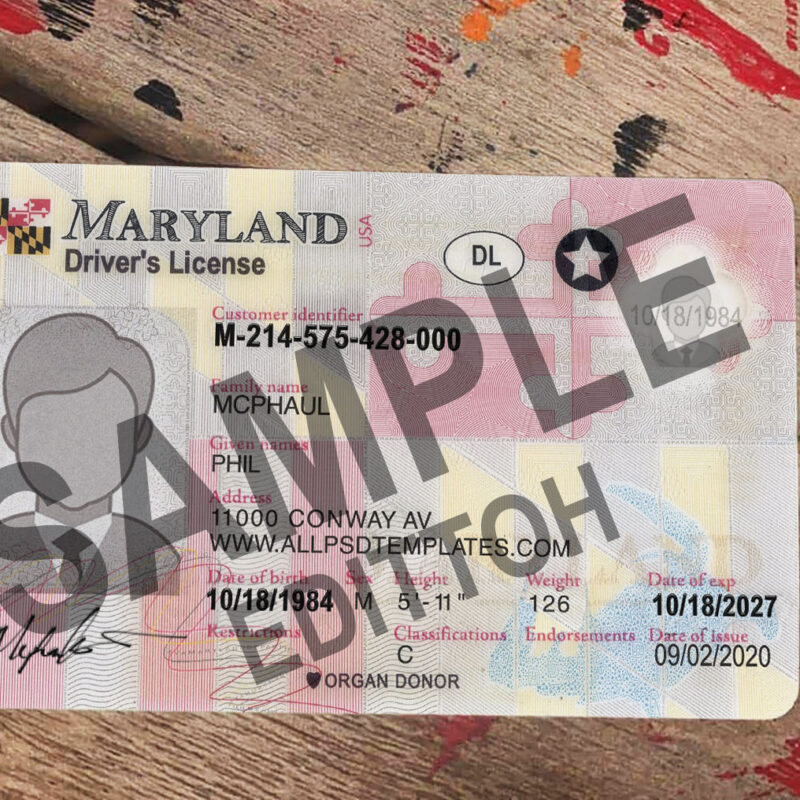 Maryland (MD) Driver's License PSD Template