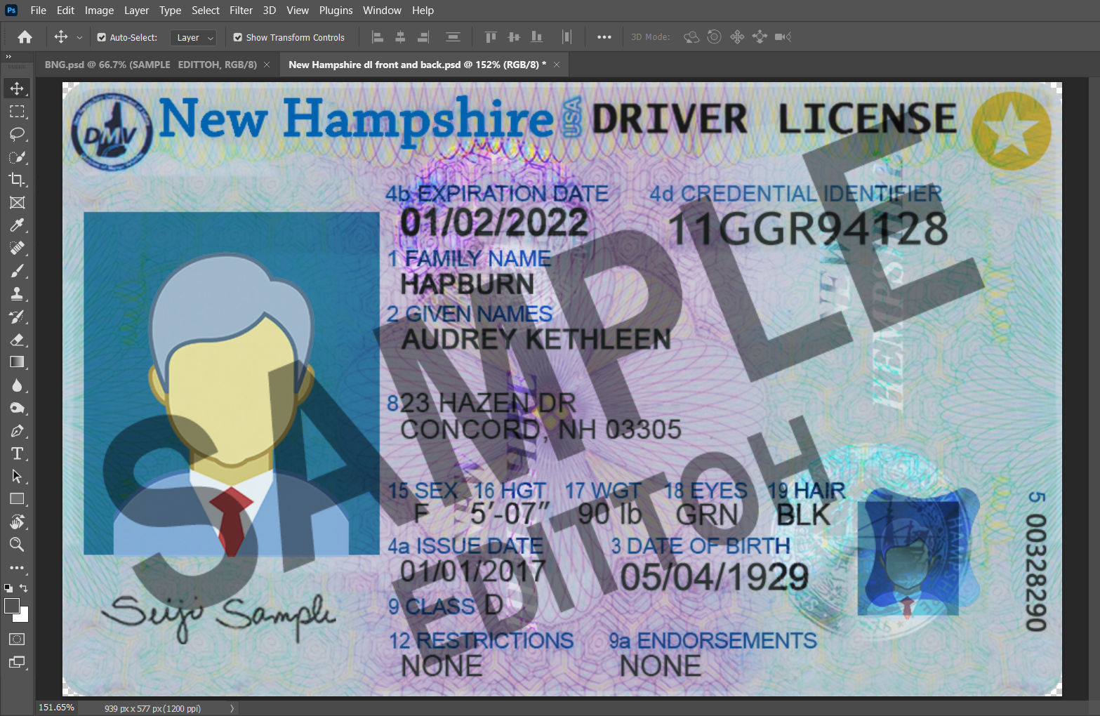 New Hampshire (NH) Driver's License PSD Template - Image 3