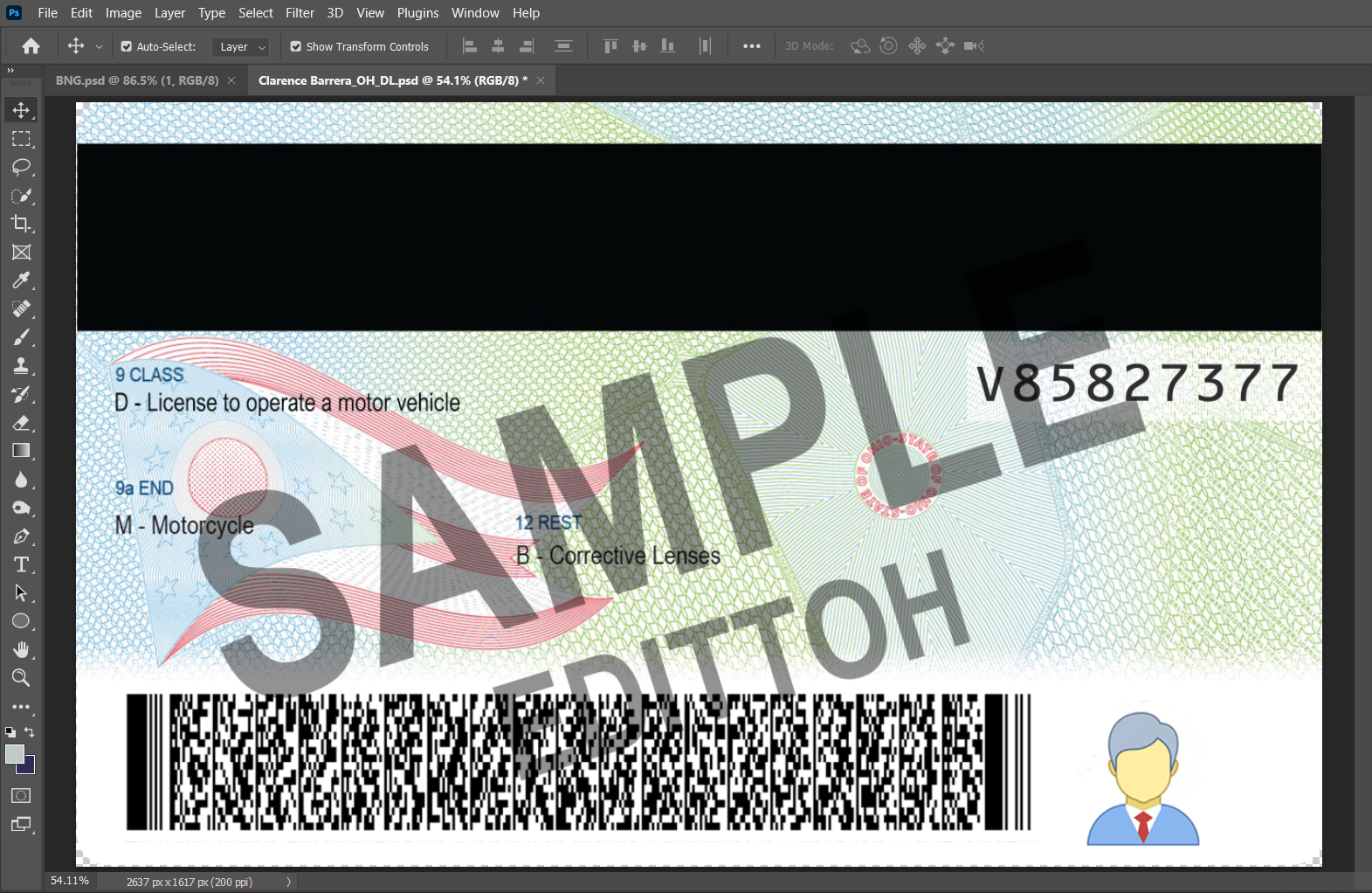 Ohio (OH) Driver's License PSD Template - Image 4