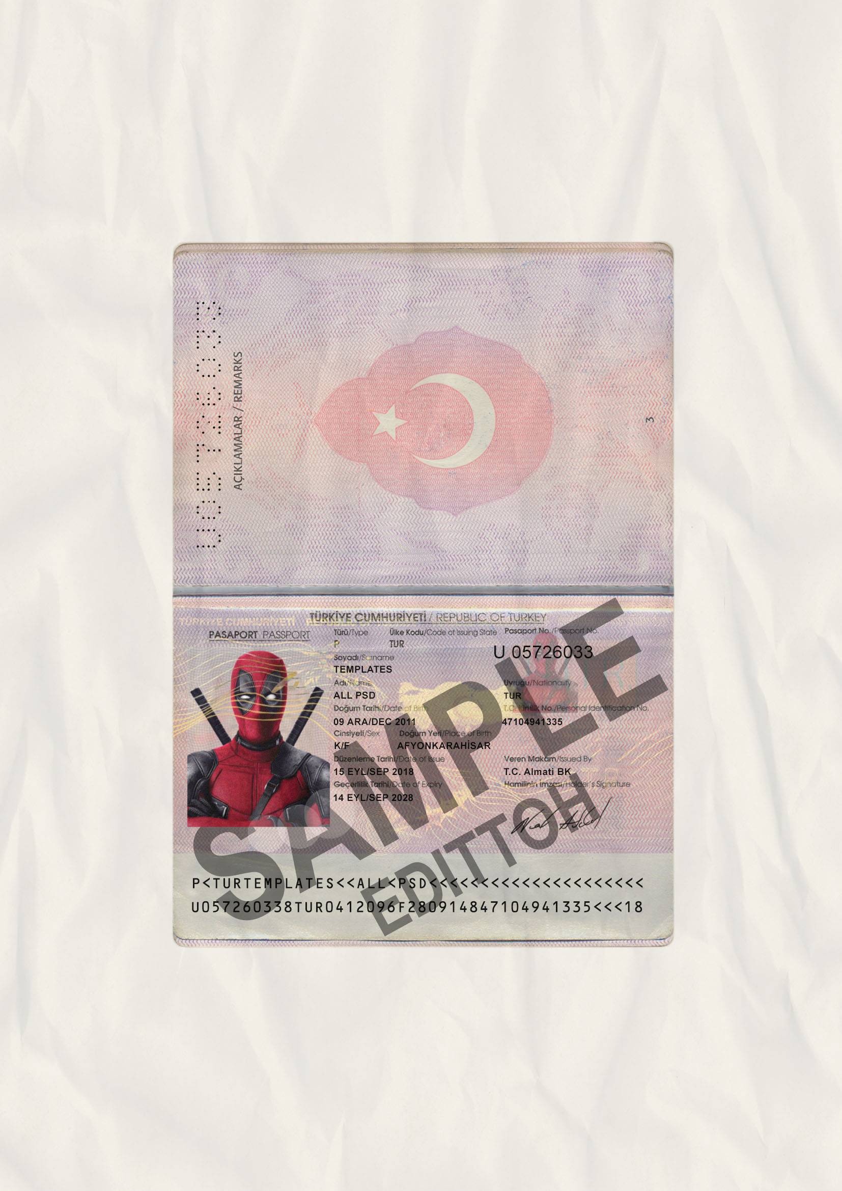 Turkey Passport PSD Template