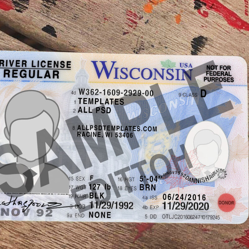 Wisconsin (WI) Driver's License (2015) PSD Template