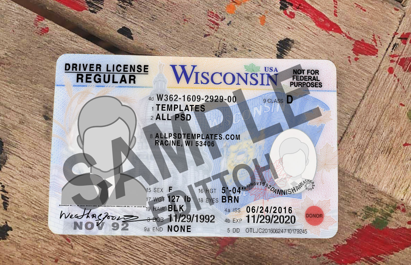 Wisconsin (WI) Driver's License (2015) PSD Template