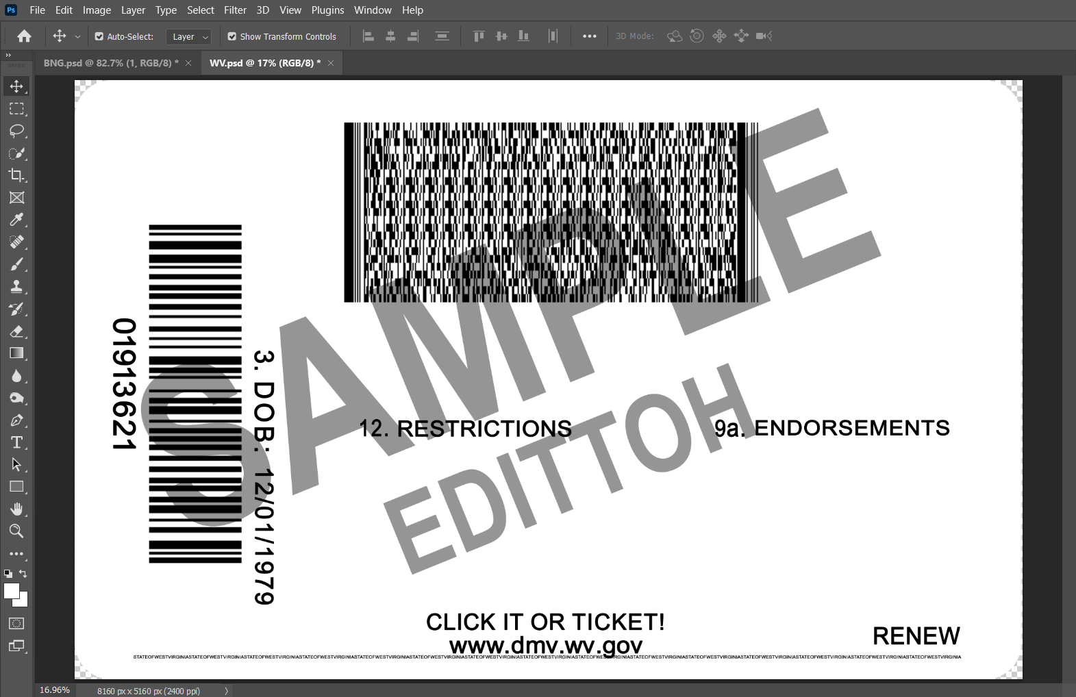 West Virginia (WV) Driver's License PSD Template - Image 4