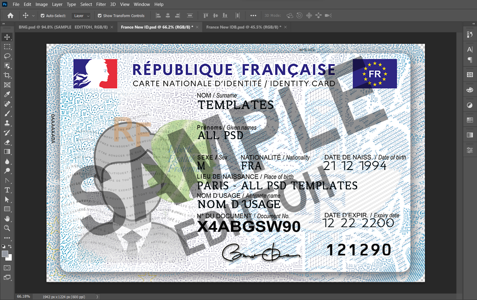 France V2 ID Card PSD Template - Image 3