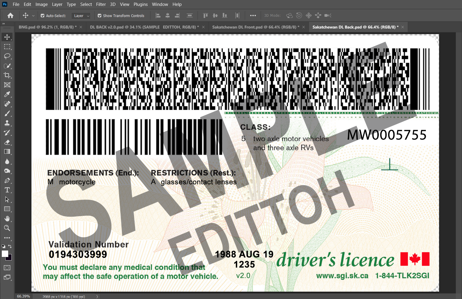 Saskatchewan Driver's License PSD Template - Image 4