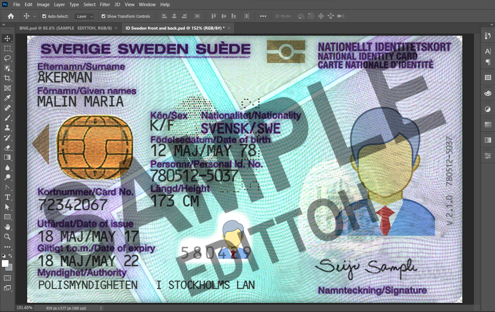 Sweden V1 ID Card PSD Template - Image 3