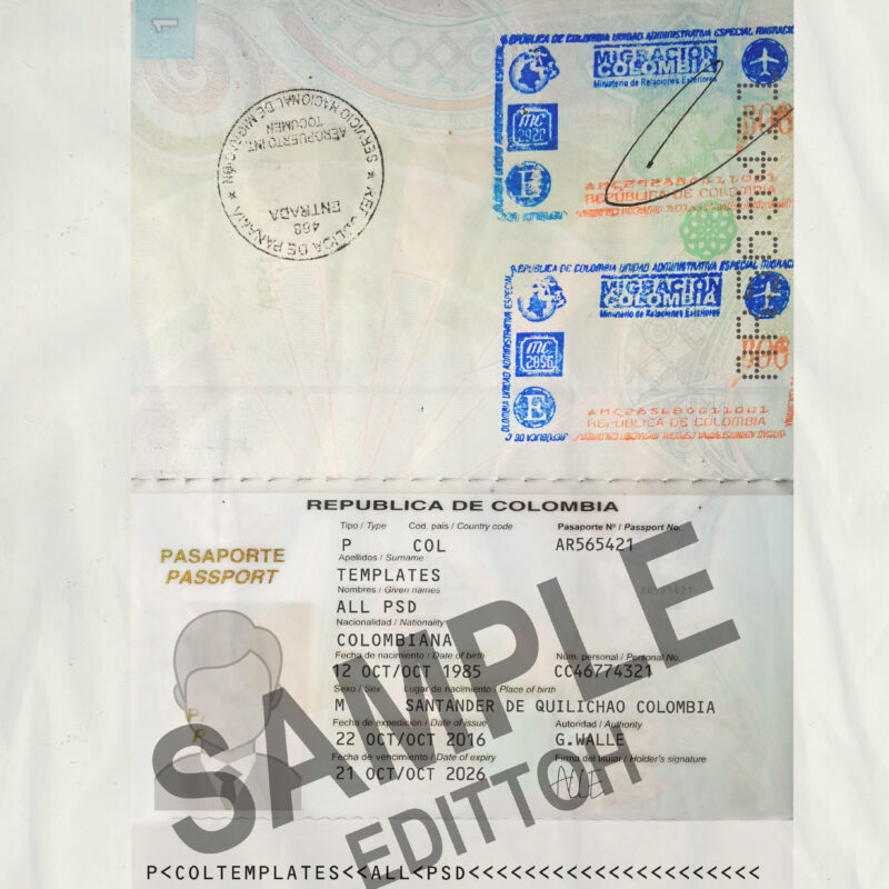 Republic of Colombia Passport PSD Template