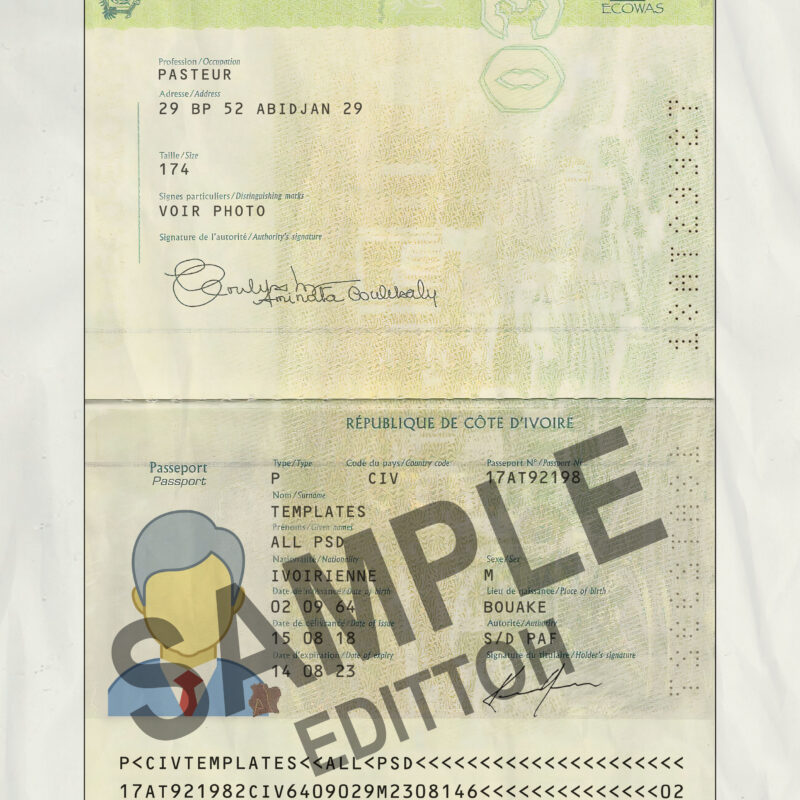 Republic of Côte d'Ivoire Passport 2008+ PSD Template