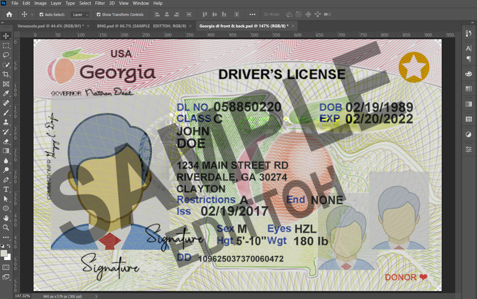 Georgia (GA) Driver's License (2015) PSD Template - Image 3