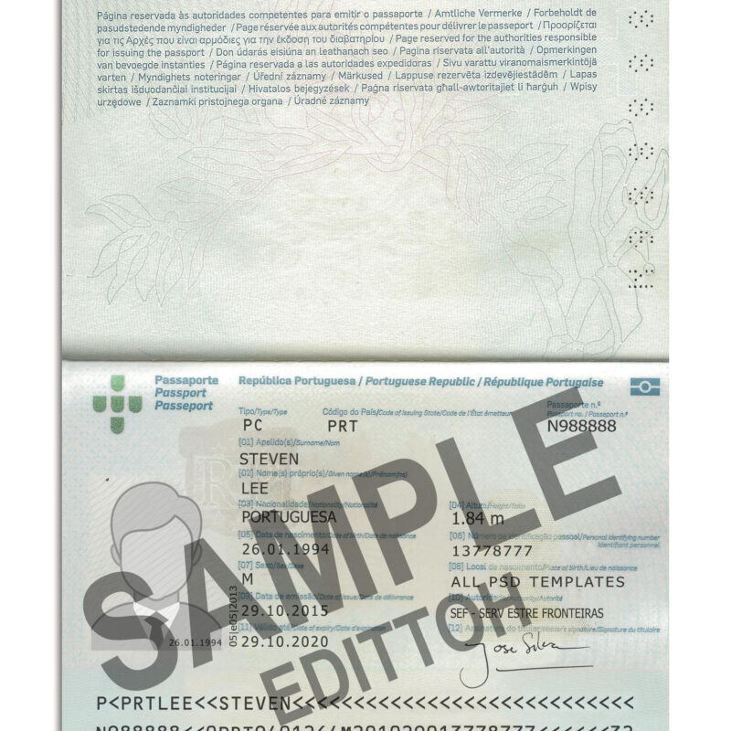 Portuguese Republic Passport PSD Template