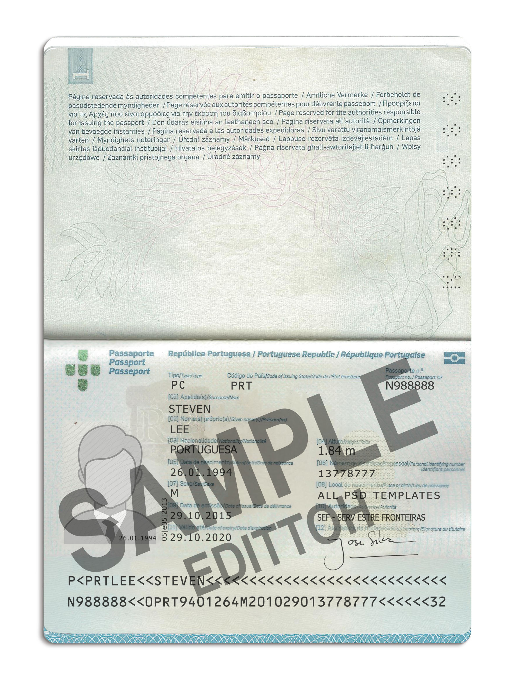 Portuguese Republic Passport PSD Template