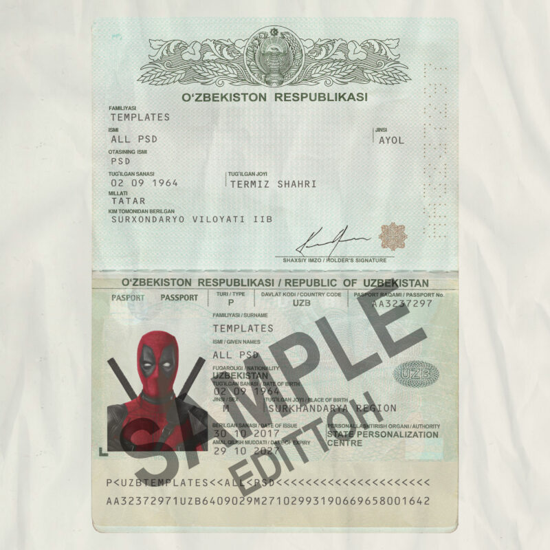 Republic of Uzbekistan Passport 2011+ PSD Template
