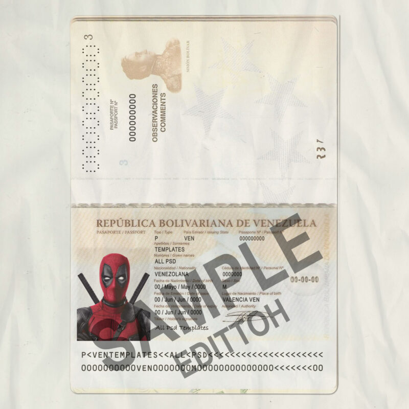 Bolivarian Republic of Venezuela Passport PSD Template
