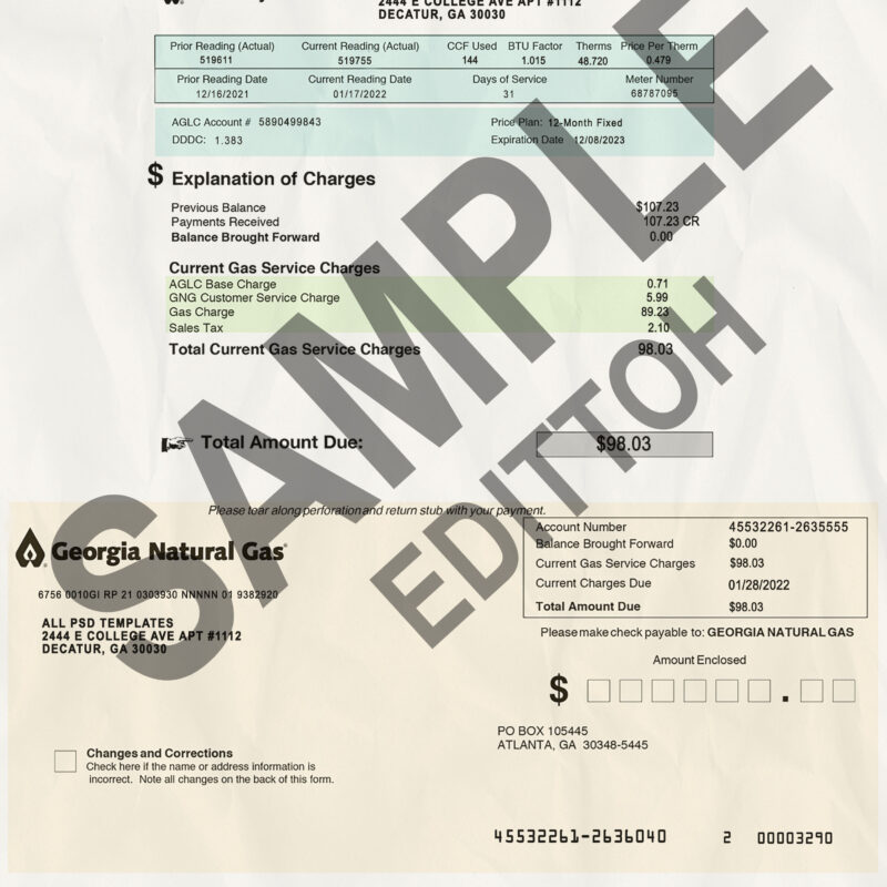 USA, Georgia Proof of Address: Georgia Natural Gas Utility Bill