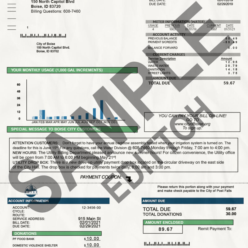 USA, Idaho Proof of Address: Boise City Utility Bill