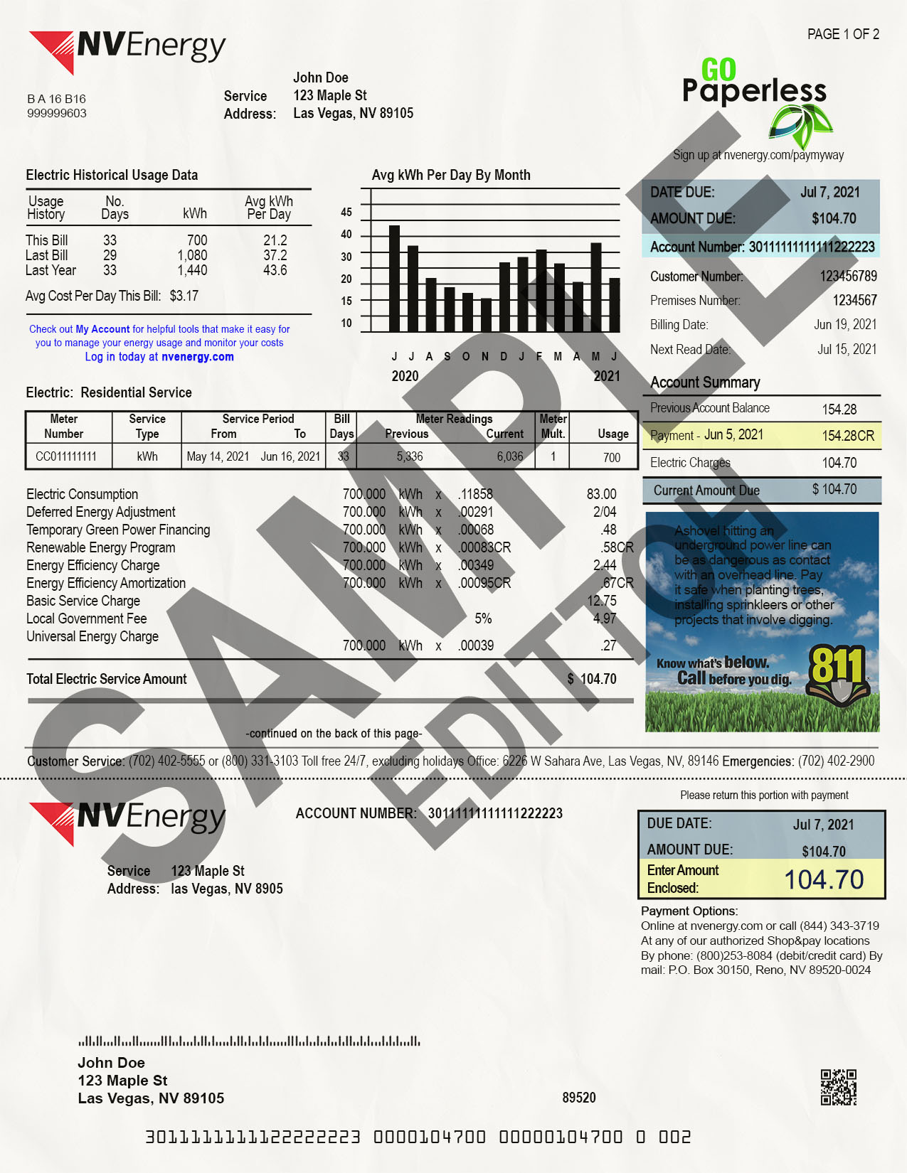 USA, Nevada Proof of Address: NV Energy Utility Bill