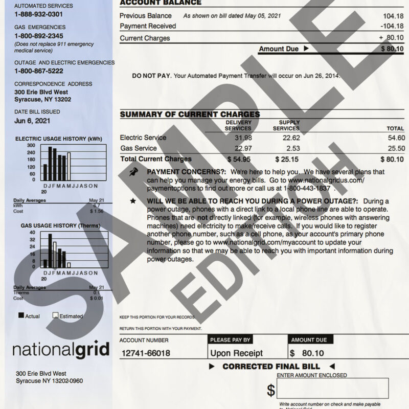 USA, New York Proof of Address: National Grid Utility Bill