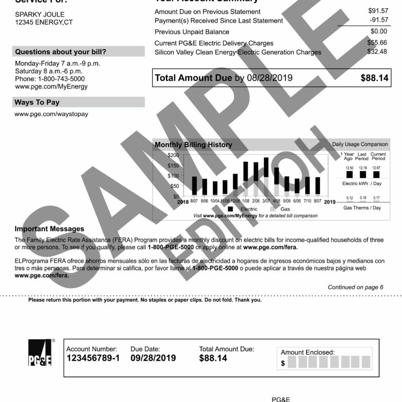 USA, California Proof of Address: Pacific Gas & Electric Company Utility Bill