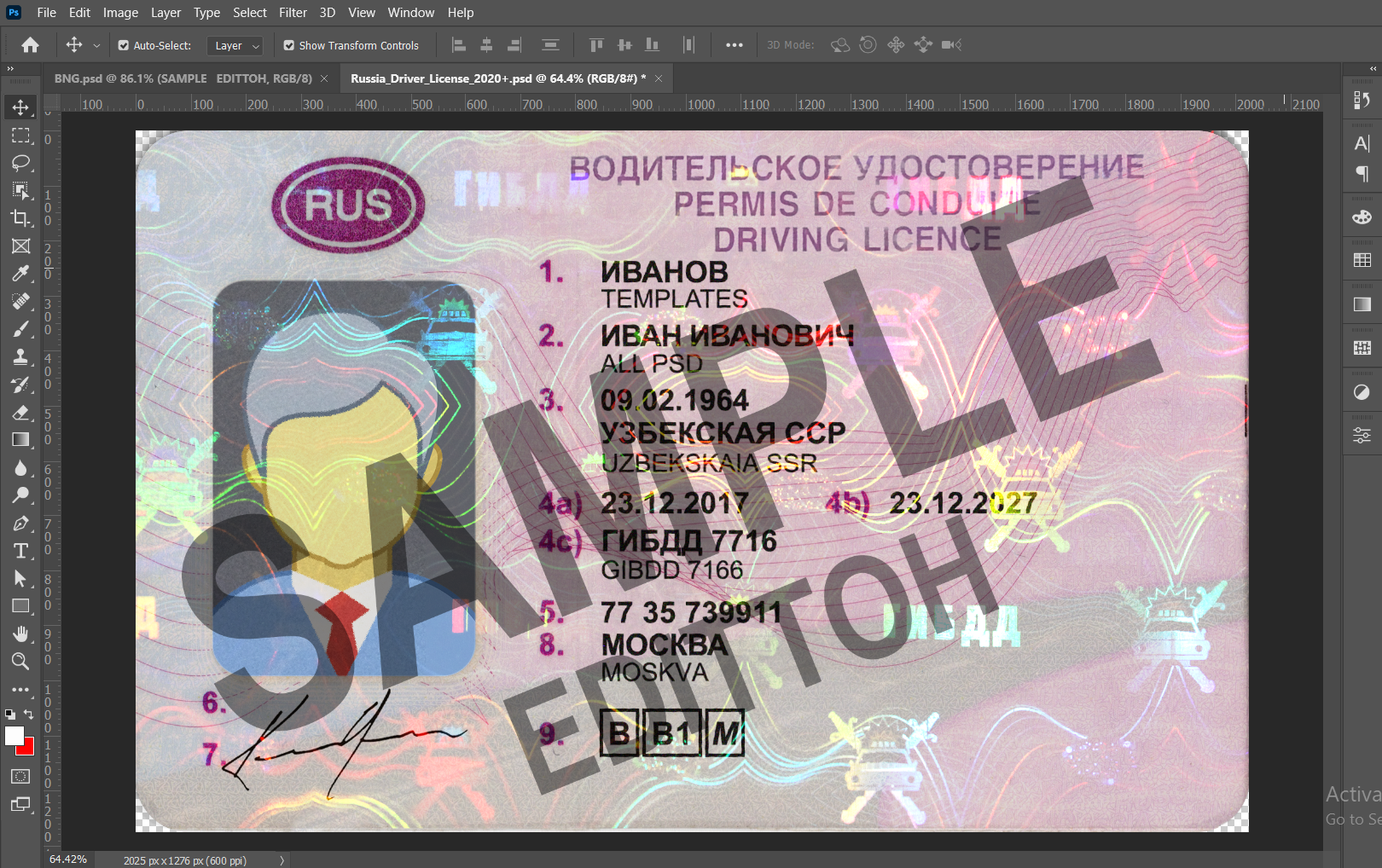 Russia Driver's License 2020+ PSD Template - Image 3