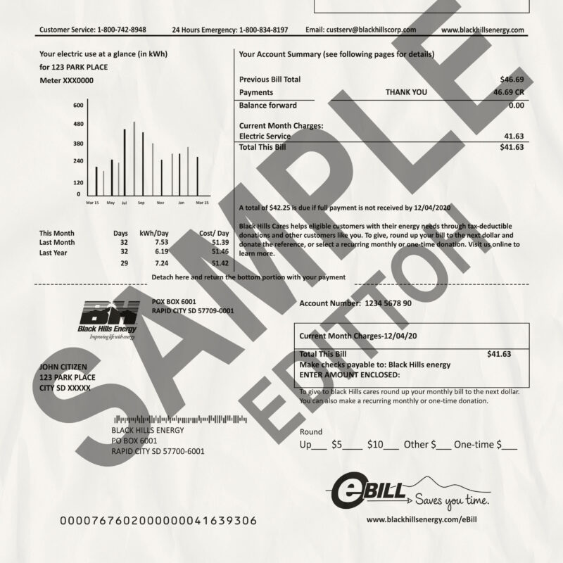 USA, South Dakota Proof of Address: Black Hills Energy Utility Bill