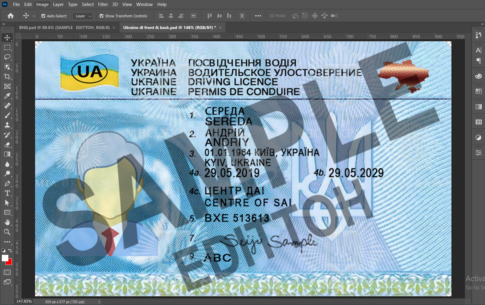 Ukraine Driver's License V1 PSD Template - Image 3