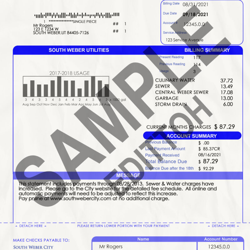 USA, Utah Proof of Address: South Weber City Utility Bill