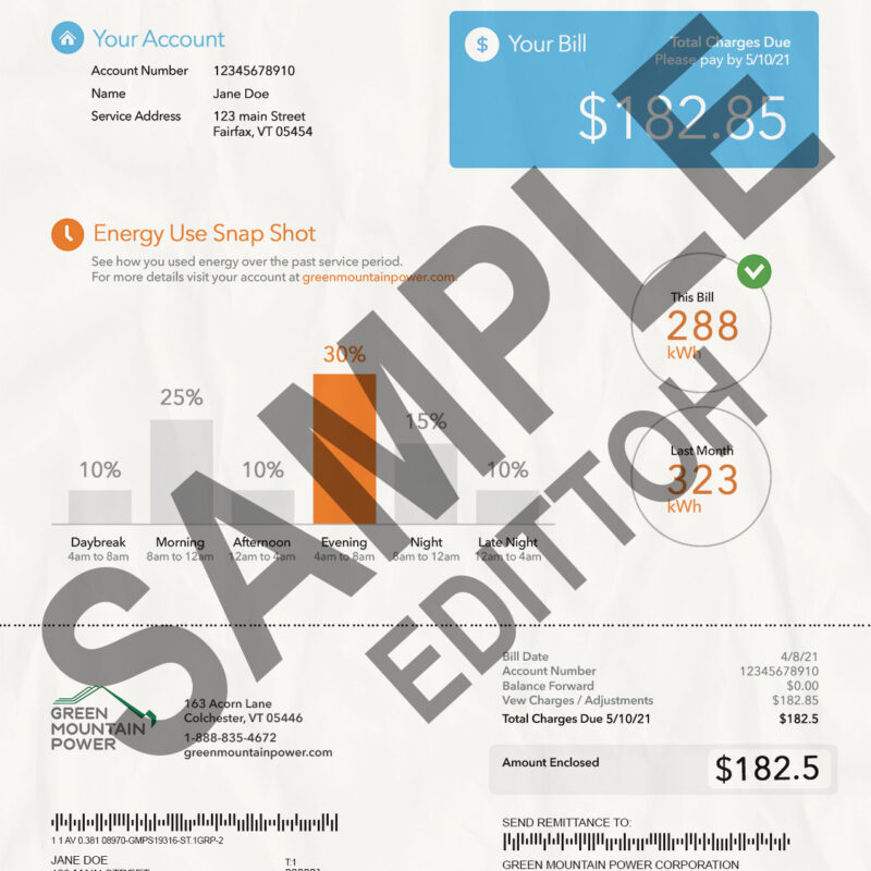 USA, Vermont Proof of Address: Green Mountain Power Utility Bill