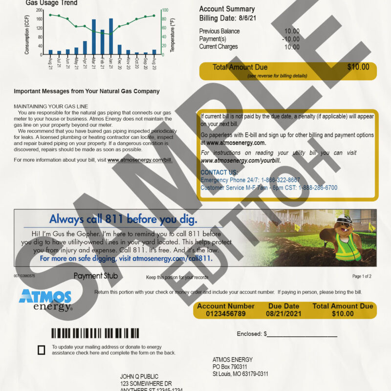 USA, Texas Proof of Address: Atmos Energy Corporation Utility Bill
